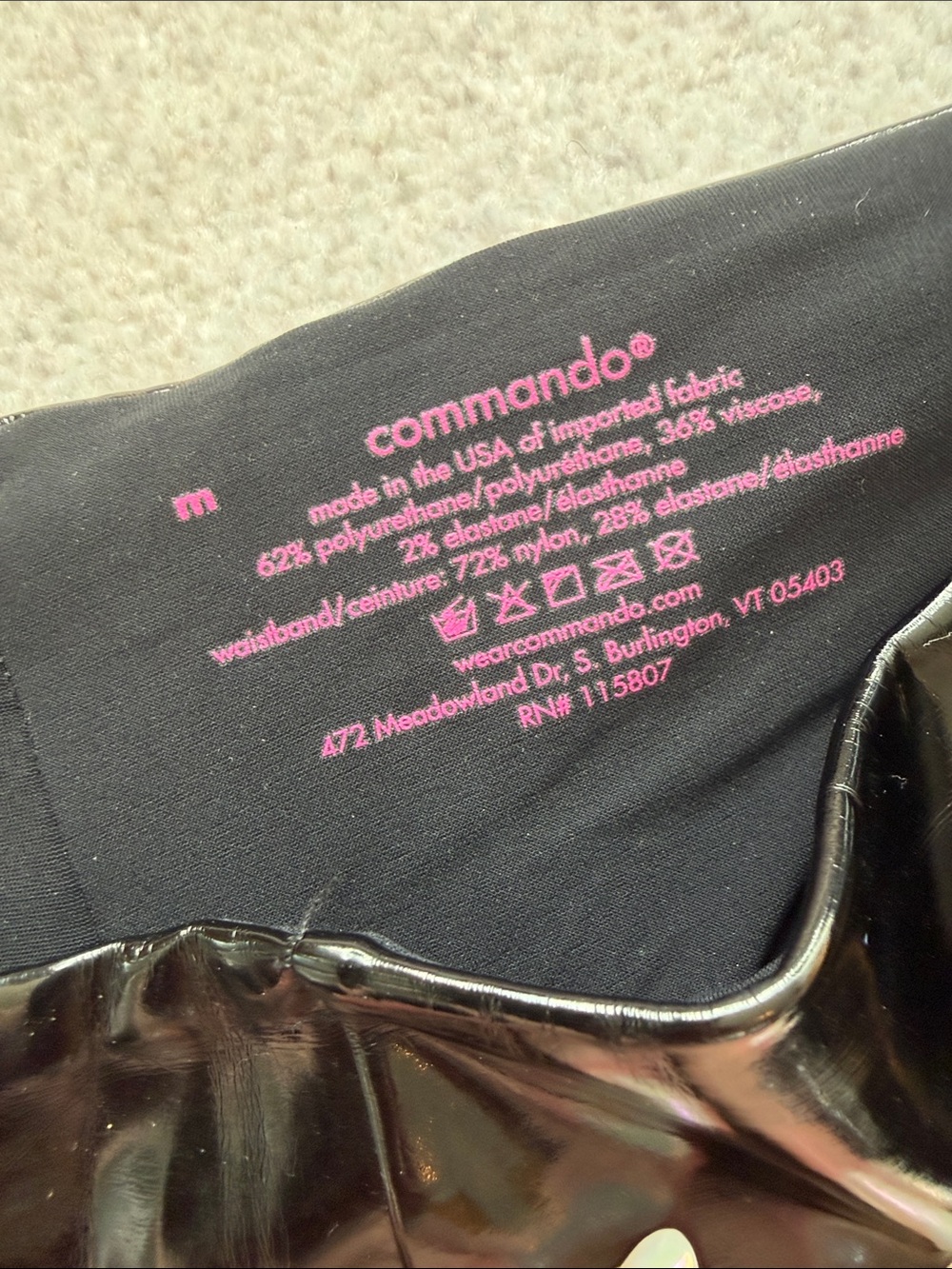 Commando Black Patent Leggings with Pink Logo - Picture 2 of 4